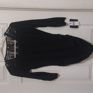 Black mid-length sleeve with gathered side detail and lace back